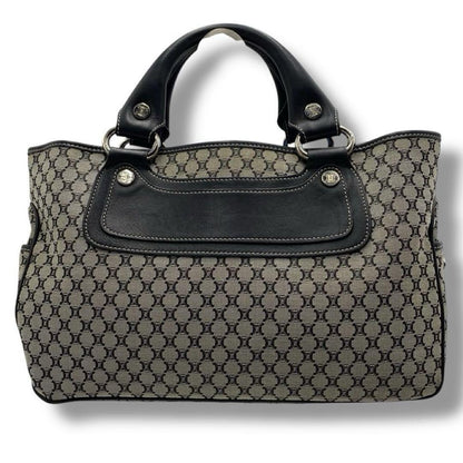 CELINE Hand Bag Tote Purse Boogie Macadam Nylon Canvas Leather Gray Authentic