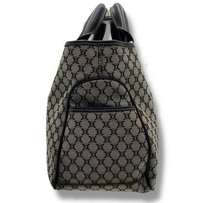 CELINE Hand Bag Tote Purse Boogie Macadam Nylon Canvas Leather Gray Authentic