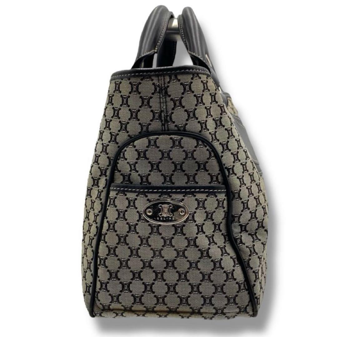 CELINE Hand Bag Tote Purse Boogie Macadam Nylon Canvas Leather Gray Authentic