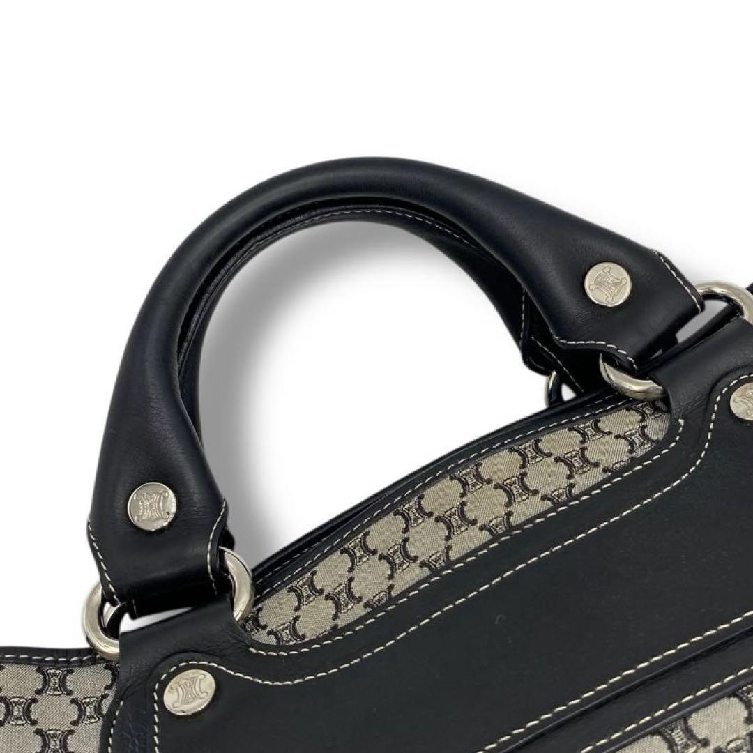 CELINE Hand Bag Tote Purse Boogie Macadam Nylon Canvas Leather Gray Authentic