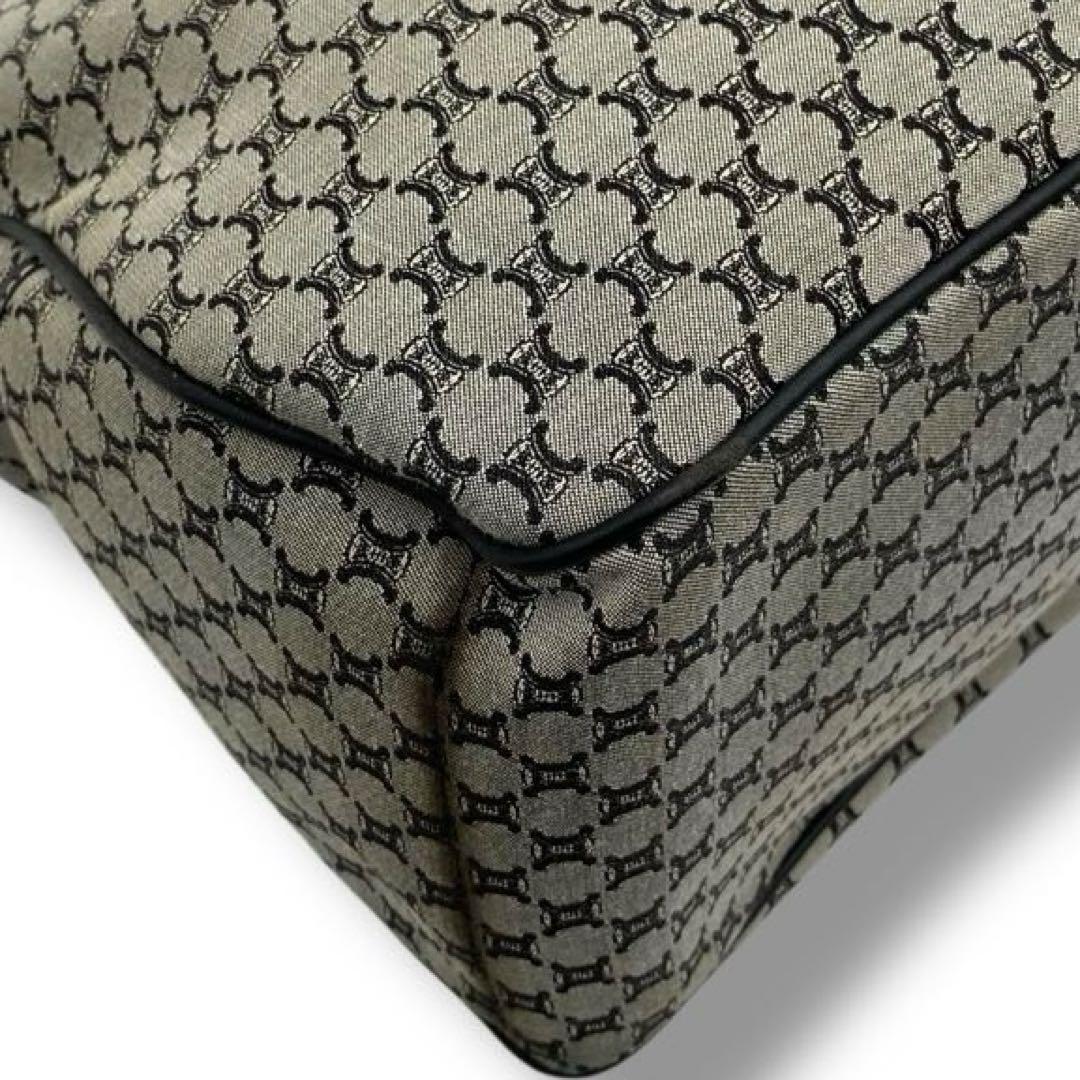 CELINE Hand Bag Tote Purse Boogie Macadam Nylon Canvas Leather Gray Authentic