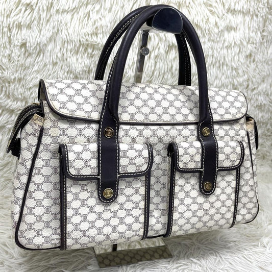 CELINE Hand Bag Tote Purse Macadam PVC Leather White Authentic