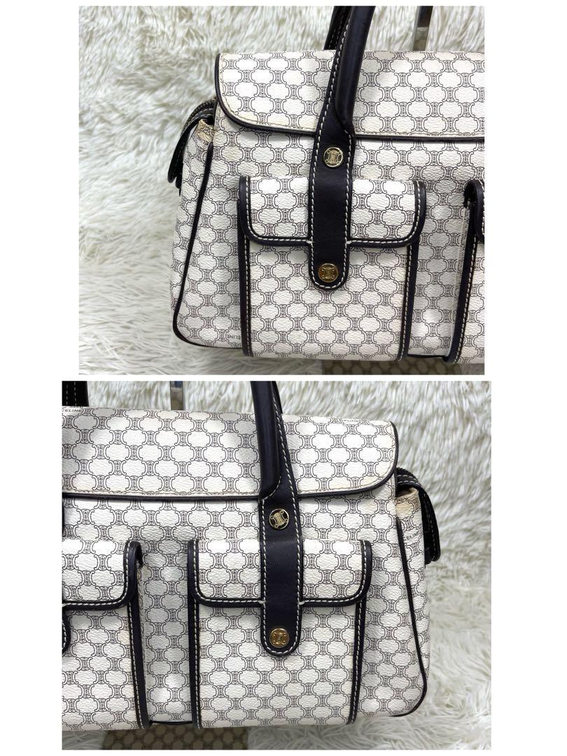 CELINE Hand Bag Tote Purse Macadam PVC Leather White Authentic