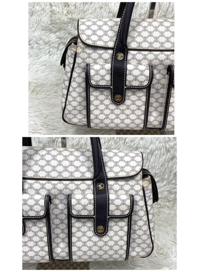 CELINE Hand Bag Tote Purse Macadam PVC Leather White Authentic