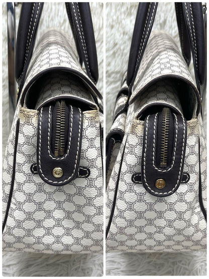 CELINE Hand Bag Tote Purse Macadam PVC Leather White Authentic