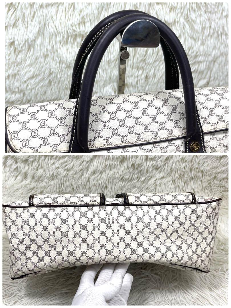 CELINE Hand Bag Tote Purse Macadam PVC Leather White Authentic