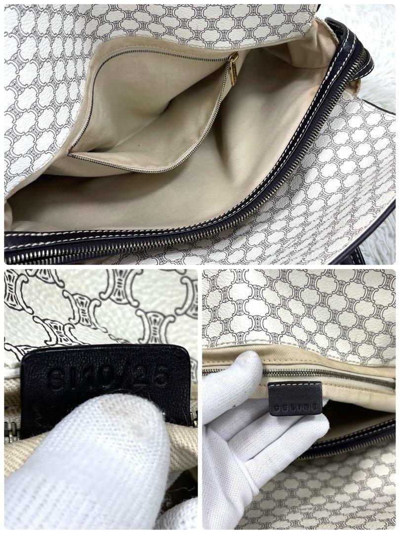 CELINE Hand Bag Tote Purse Macadam PVC Leather White Authentic