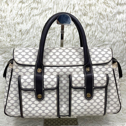 CELINE Hand Bag Tote Purse Macadam PVC Leather White Authentic