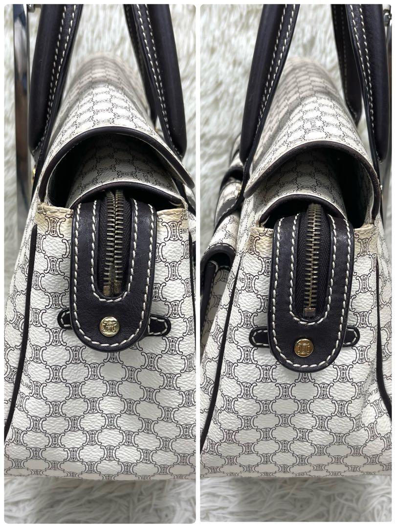 CELINE Hand Bag Tote Purse Macadam PVC Leather White Authentic