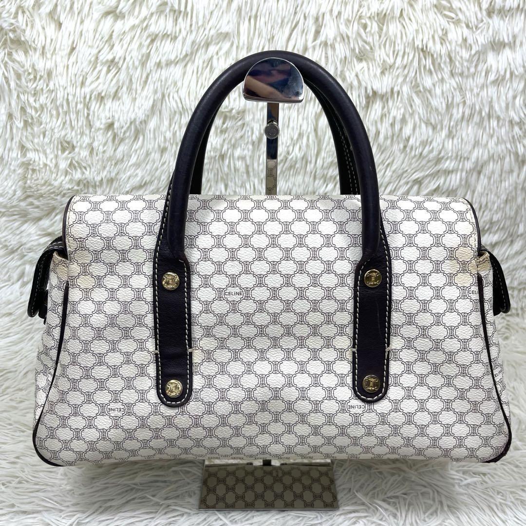 CELINE Hand Bag Tote Purse Macadam PVC Leather White Authentic