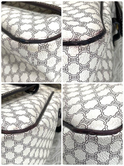 CELINE Hand Bag Tote Purse Macadam PVC Leather White Authentic