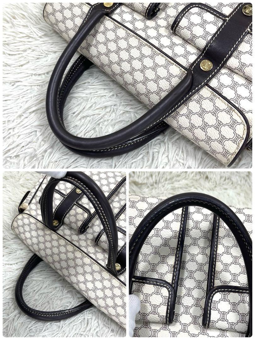 CELINE Hand Bag Tote Purse Macadam PVC Leather White Authentic