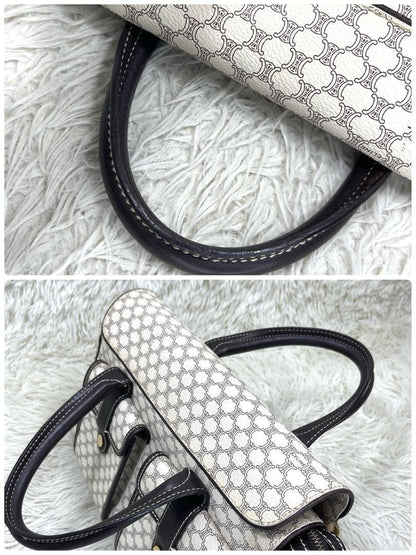CELINE Hand Bag Tote Purse Macadam PVC Leather White Authentic