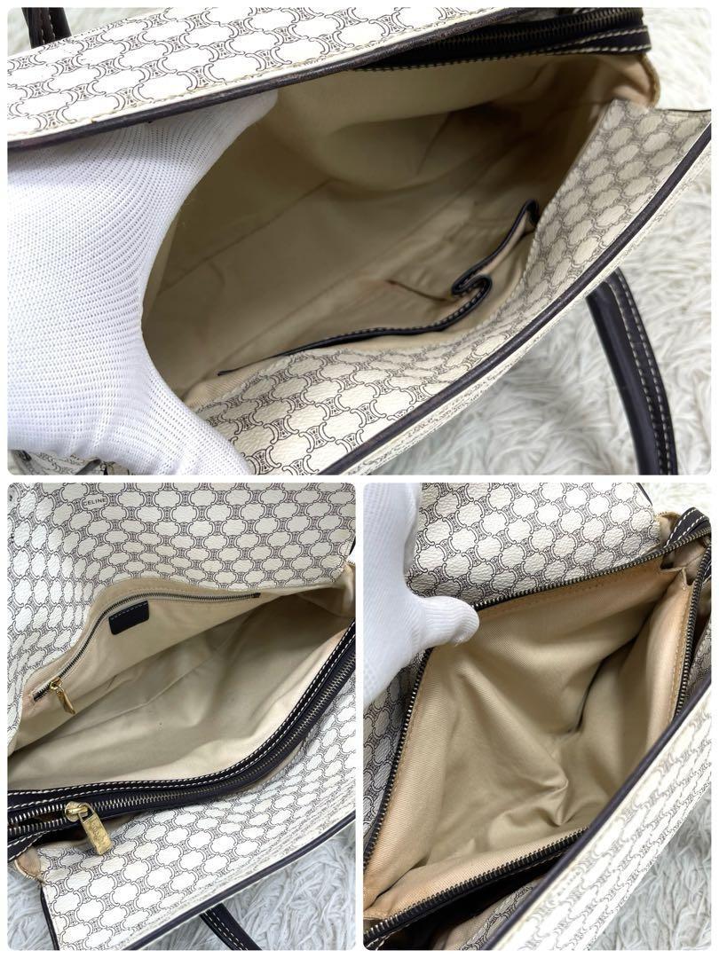 CELINE Hand Bag Tote Purse Macadam PVC Leather White Authentic