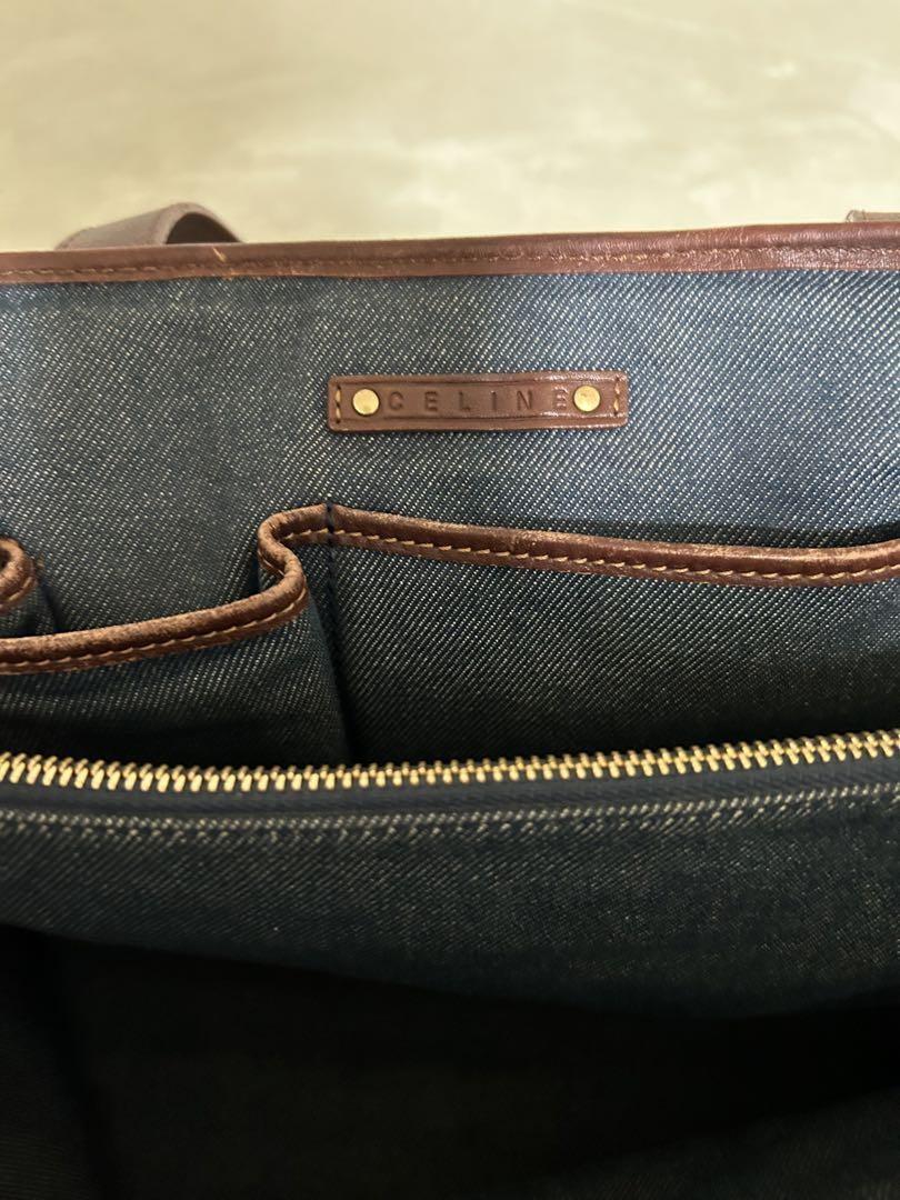 CELINE Hand Bag Tote Purse Macadam Navy Brown Authentic