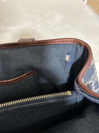 CELINE Hand Bag Tote Purse Macadam Navy Brown Authentic