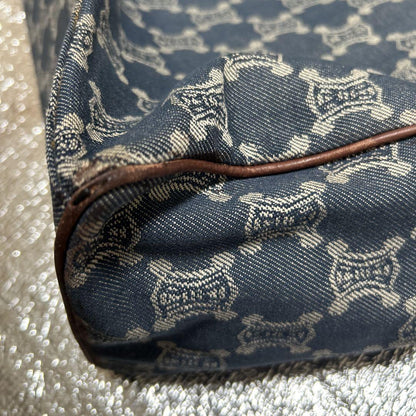CELINE Hand Bag Tote Purse Macadam Navy Brown Authentic