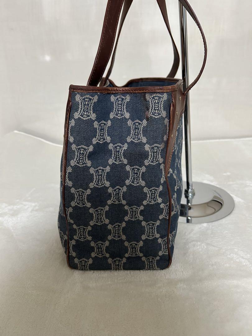 CELINE Hand Bag Tote Purse Macadam Navy Brown Authentic