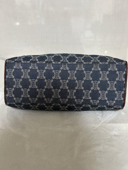 CELINE Hand Bag Tote Purse Macadam Navy Brown Authentic