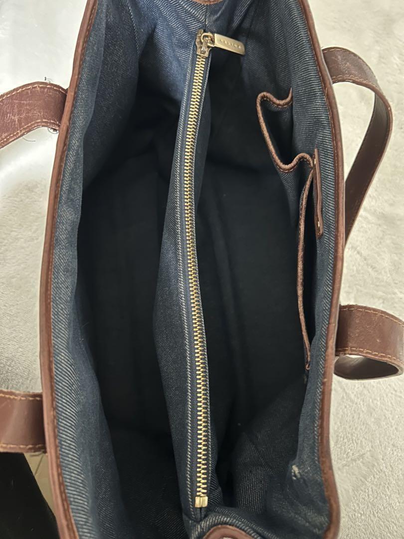 CELINE Hand Bag Tote Purse Macadam Navy Brown Authentic