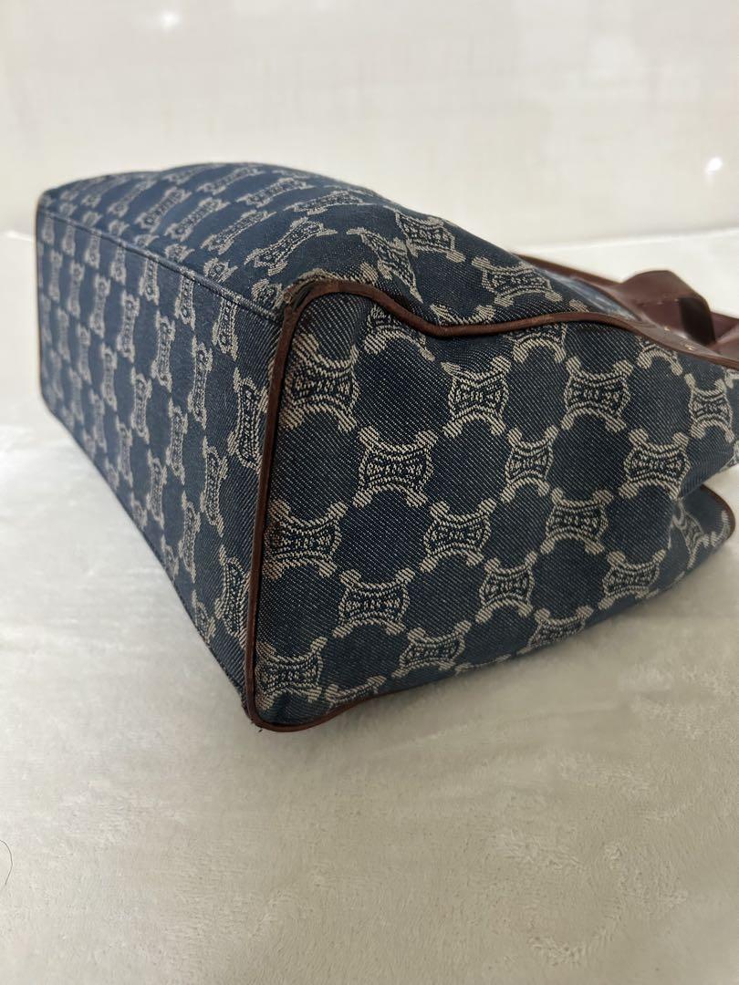 CELINE Hand Bag Tote Purse Macadam Navy Brown Authentic