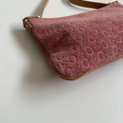 CELINE Shoulder Bag Purse C Macadam Suede Pink Camel Authentic