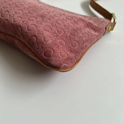 CELINE Shoulder Bag Purse C Macadam Suede Pink Camel Authentic