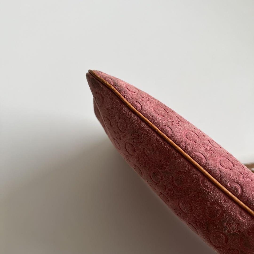 CELINE Shoulder Bag Purse C Macadam Suede Pink Camel Authentic