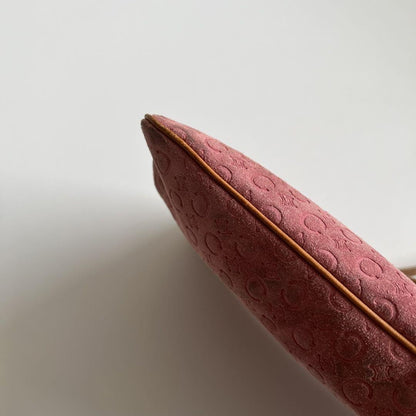 CELINE Shoulder Bag Purse C Macadam Suede Pink Camel Authentic