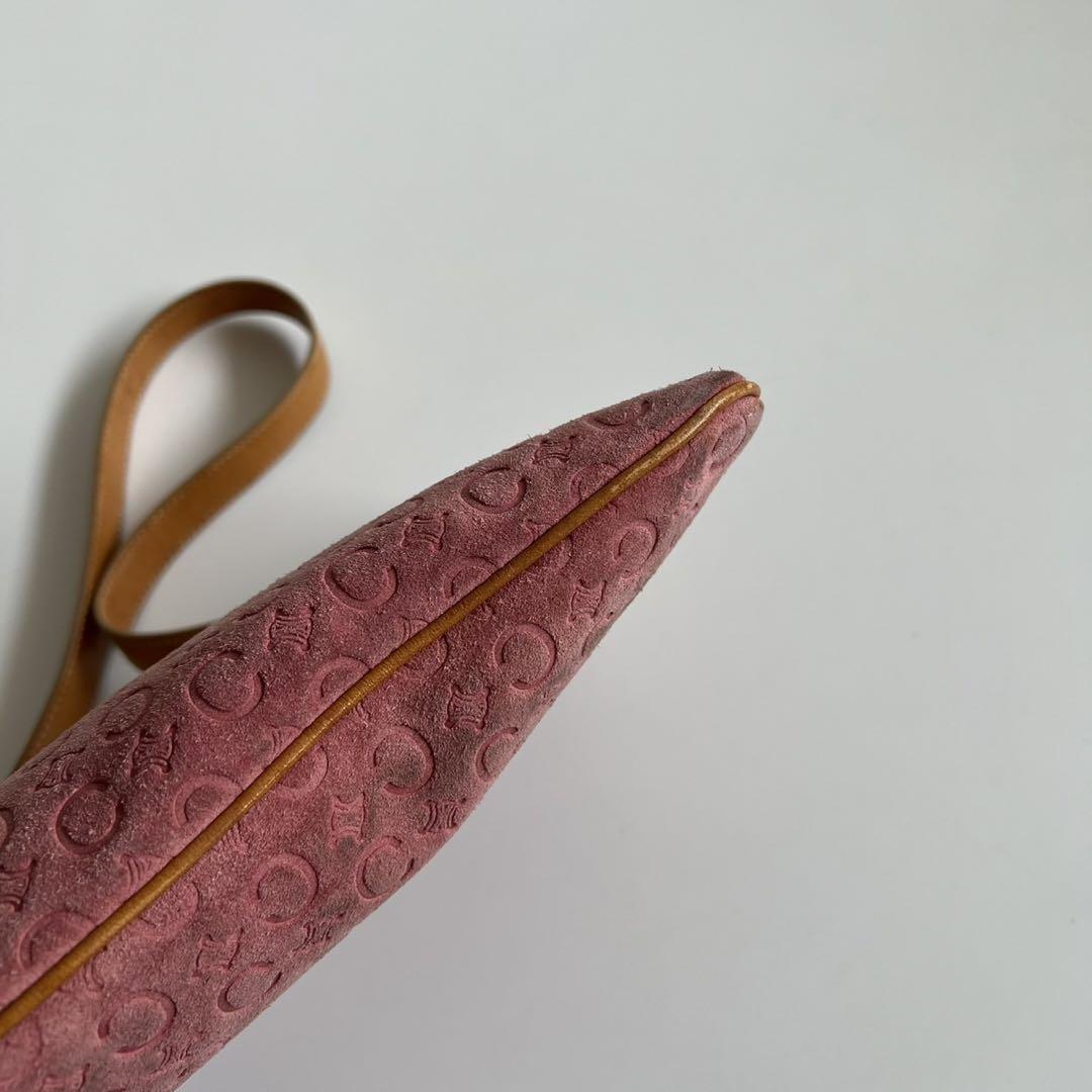 CELINE Shoulder Bag Purse C Macadam Suede Pink Camel Authentic