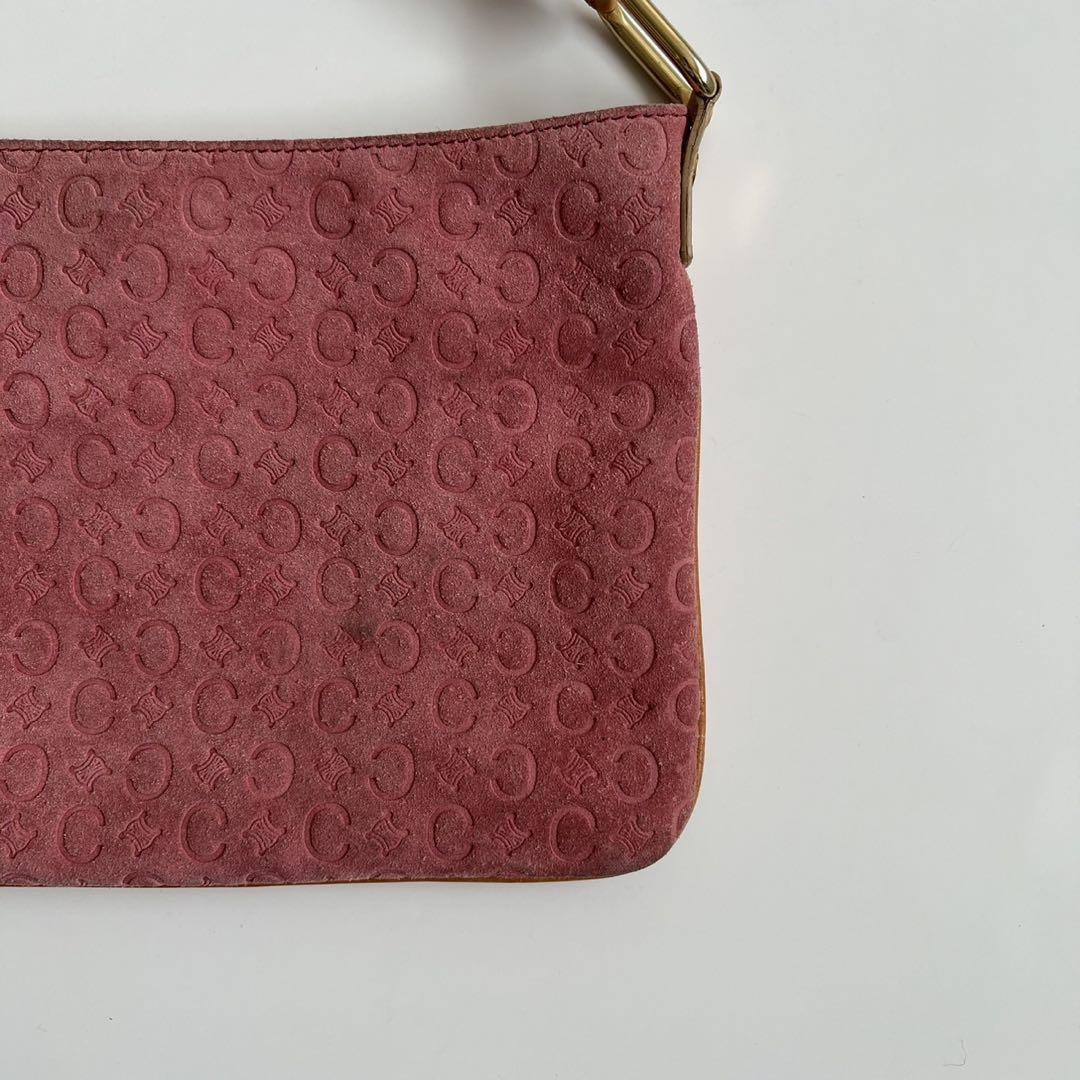 CELINE Shoulder Bag Purse C Macadam Suede Pink Camel Authentic