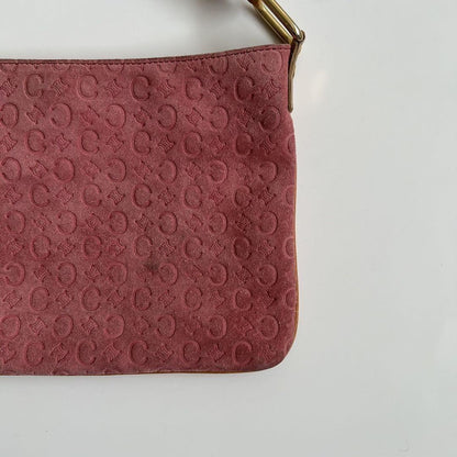 CELINE Shoulder Bag Purse C Macadam Suede Pink Camel Authentic