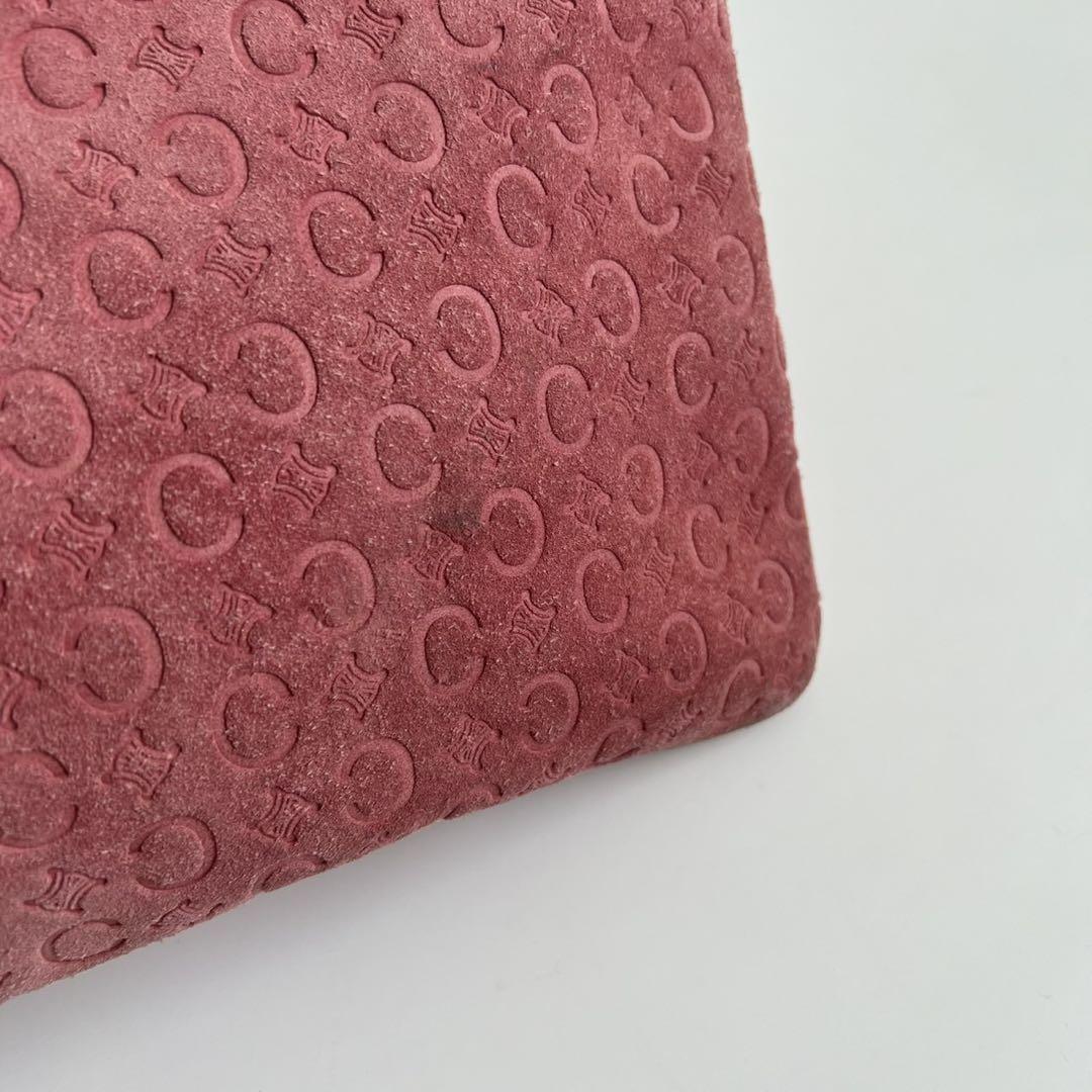 CELINE Shoulder Bag Purse C Macadam Suede Pink Camel Authentic