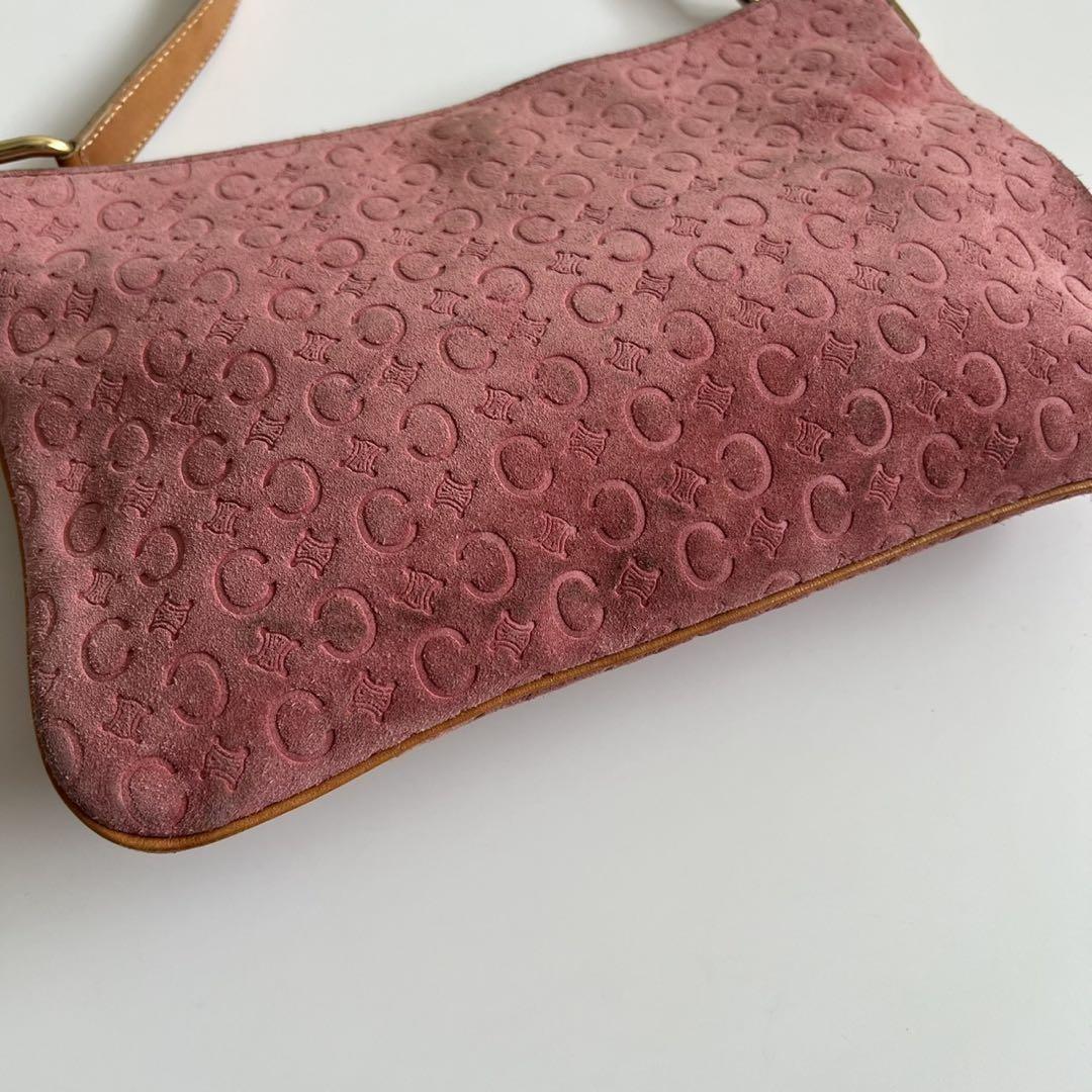 CELINE Shoulder Bag Purse C Macadam Suede Pink Camel Authentic