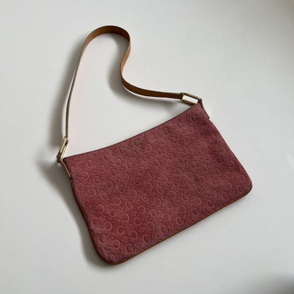 CELINE Shoulder Bag Purse C Macadam Suede Pink Camel Authentic