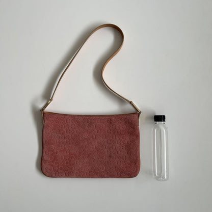 CELINE Shoulder Bag Purse C Macadam Suede Pink Camel Authentic