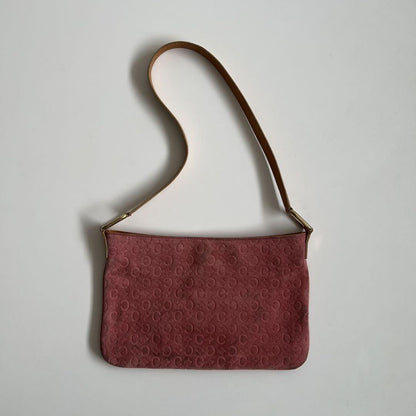 CELINE Shoulder Bag Purse C Macadam Suede Pink Camel Authentic