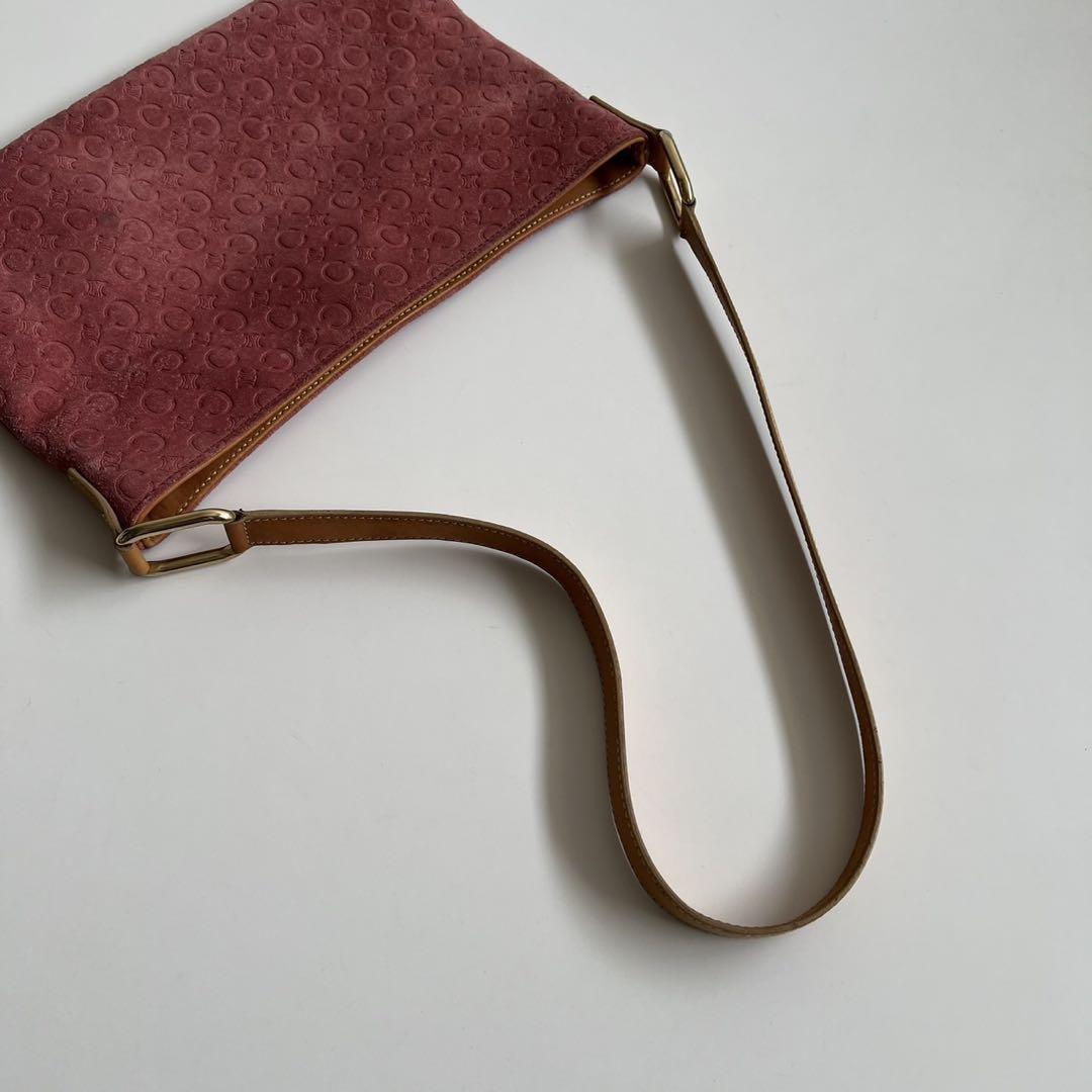 CELINE Shoulder Bag Purse C Macadam Suede Pink Camel Authentic