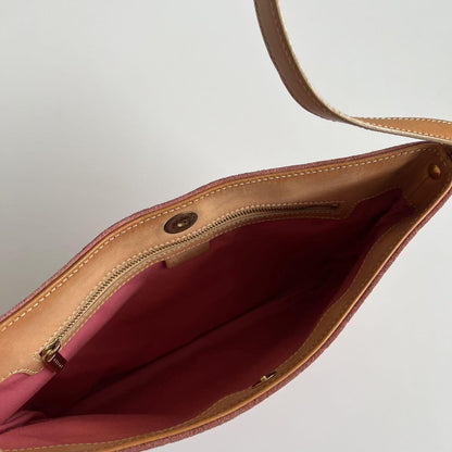 CELINE Shoulder Bag Purse C Macadam Suede Pink Camel Authentic