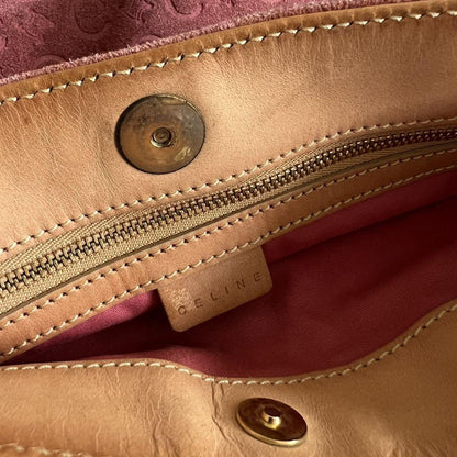 CELINE Shoulder Bag Purse C Macadam Suede Pink Camel Authentic