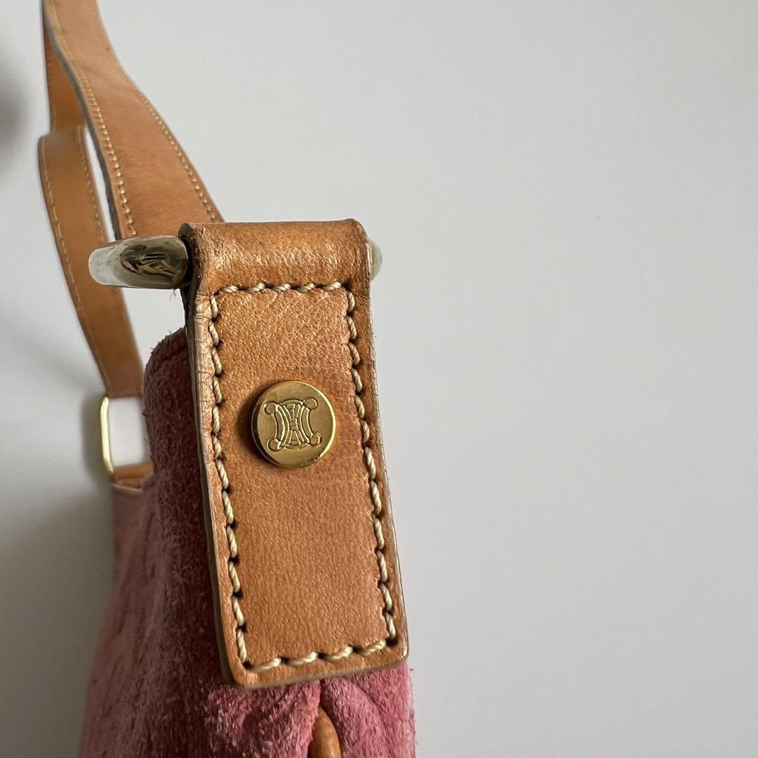 CELINE Shoulder Bag Purse C Macadam Suede Pink Camel Authentic