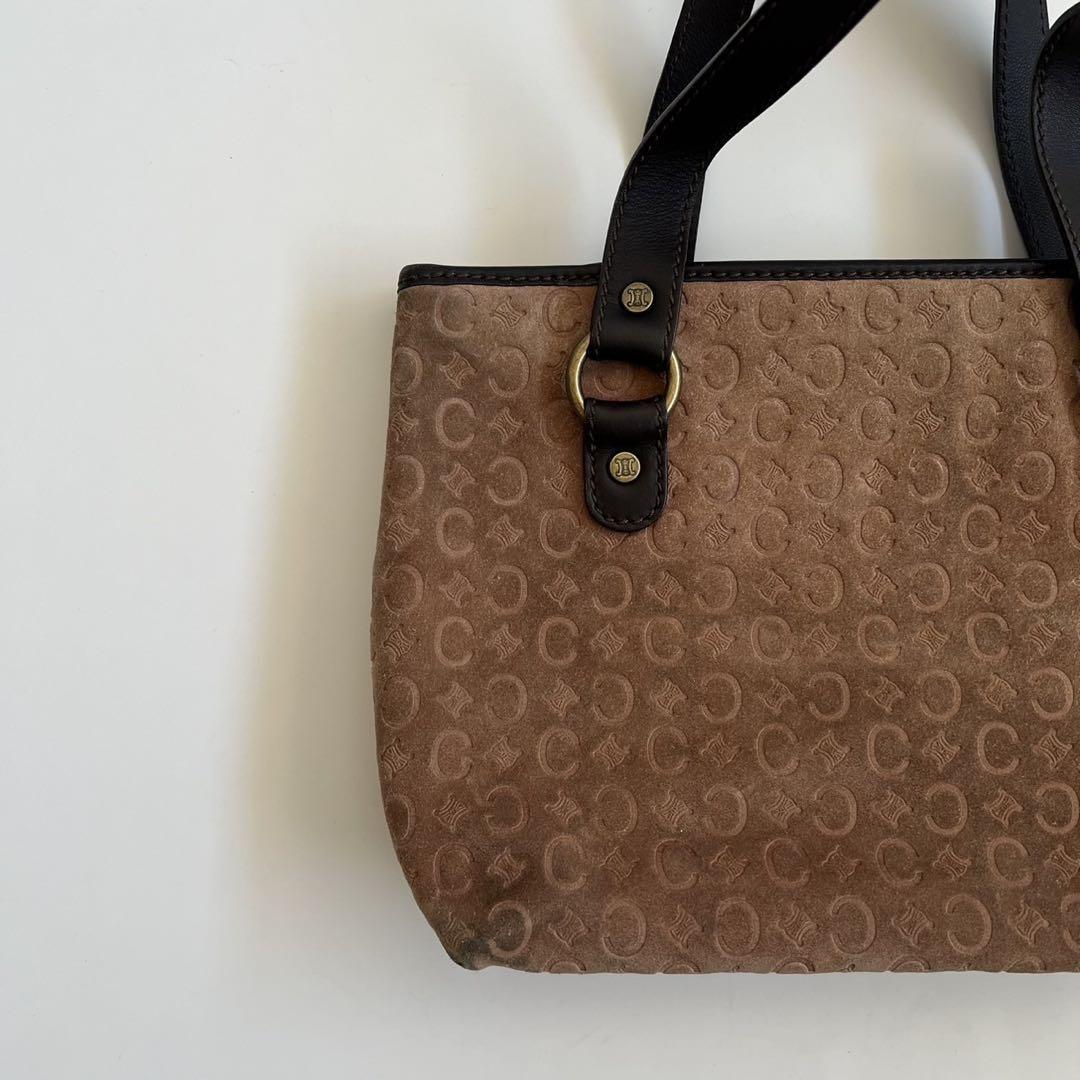 CELINE Hand Bag Tote Purse C Macadam Suede Leather Brown Authentic