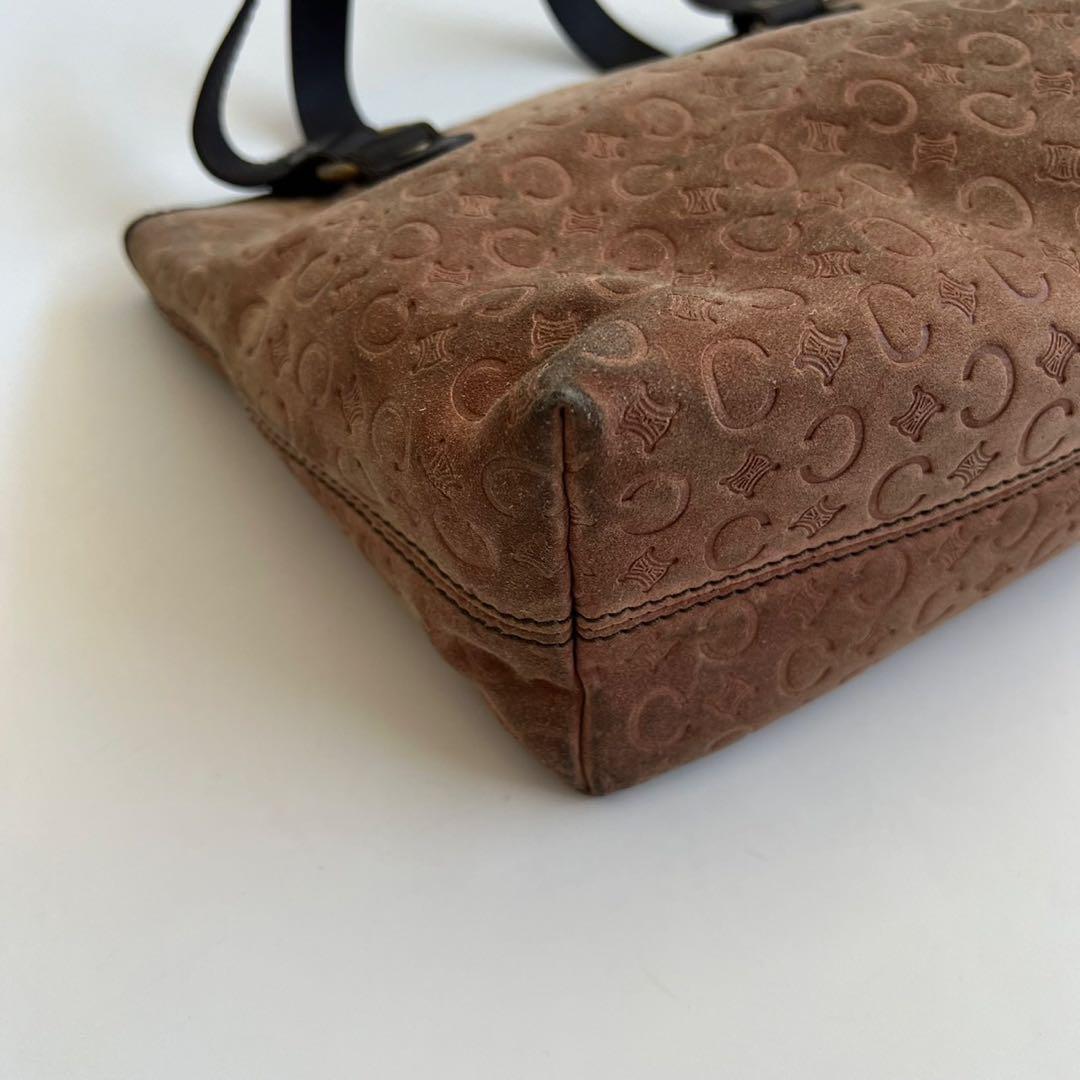 CELINE Hand Bag Tote Purse C Macadam Suede Leather Brown Authentic