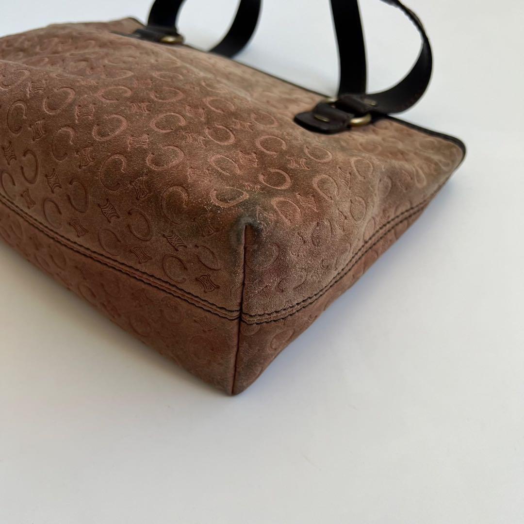 CELINE Hand Bag Tote Purse C Macadam Suede Leather Brown Authentic
