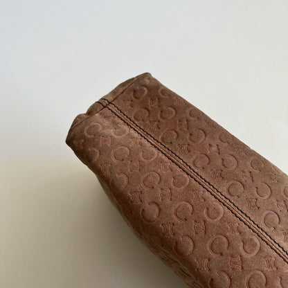 CELINE Hand Bag Tote Purse C Macadam Suede Leather Brown Authentic