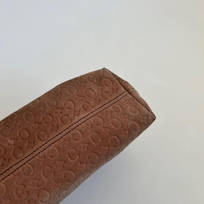 CELINE Hand Bag Tote Purse C Macadam Suede Leather Brown Authentic