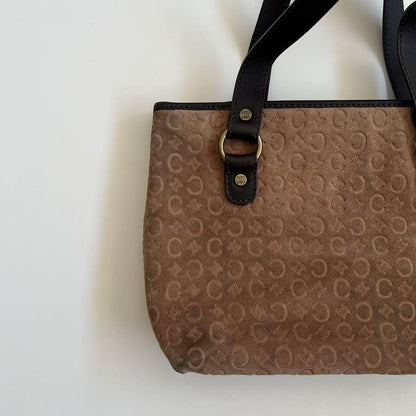 CELINE Hand Bag Tote Purse C Macadam Suede Leather Brown Authentic