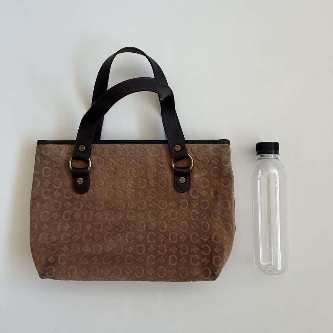CELINE Hand Bag Tote Purse C Macadam Suede Leather Brown Authentic