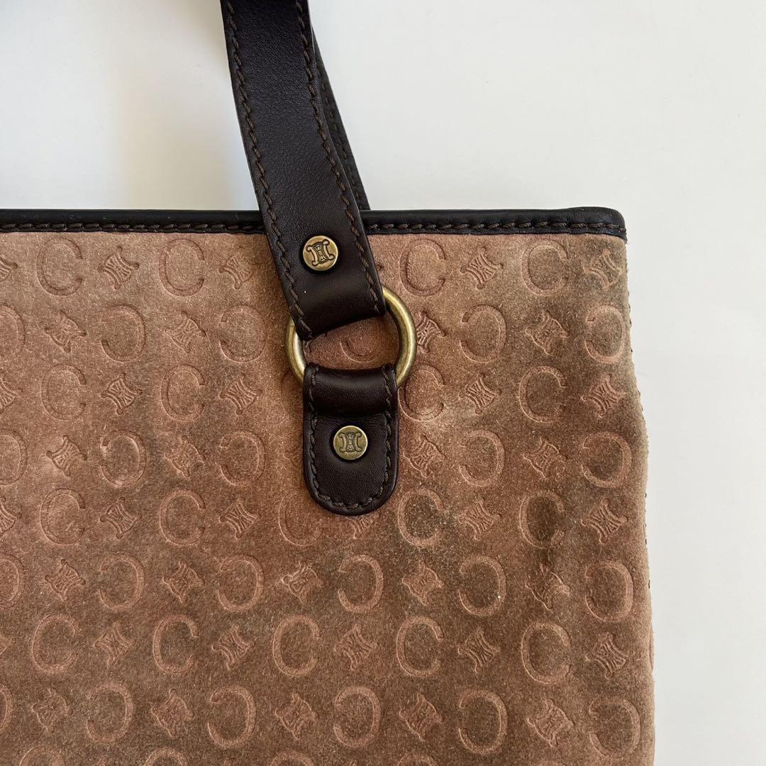 CELINE Hand Bag Tote Purse C Macadam Suede Leather Brown Authentic