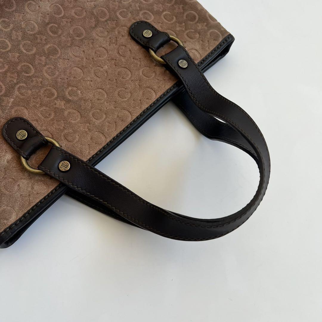 CELINE Hand Bag Tote Purse C Macadam Suede Leather Brown Authentic